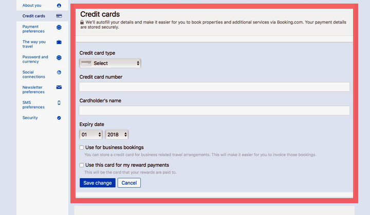 Booking.com Credit Cards