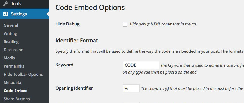 Code Embed Options