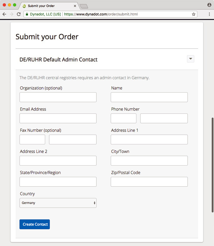 Dynadot DE Default Admin Contact