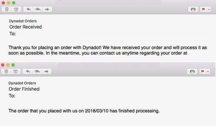 Dynadot Order Email