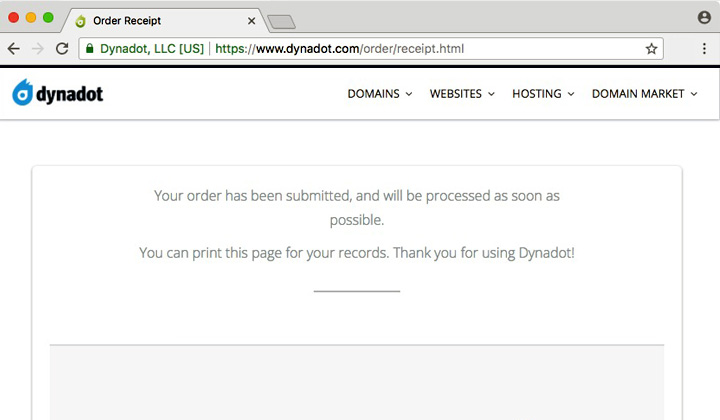 Dynadot Order Submitted