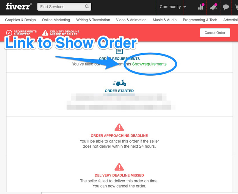 Fiverr Link to Show Order