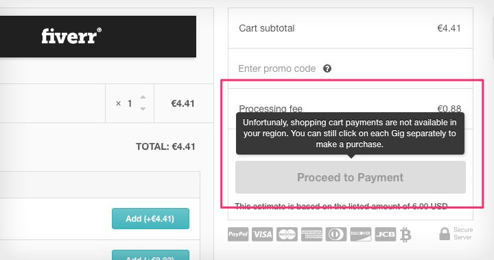 Fiverr Shopping Cart Payments not Available