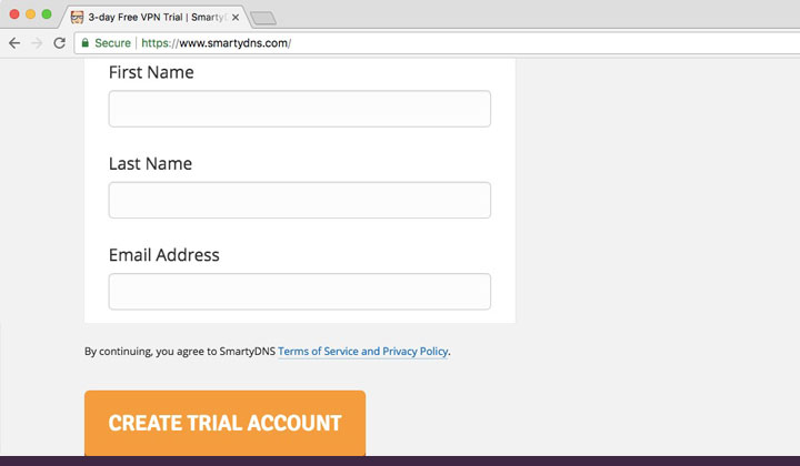 SmartyDNS Create Trial Account