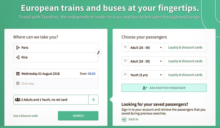 Trainline TGV Booking Search