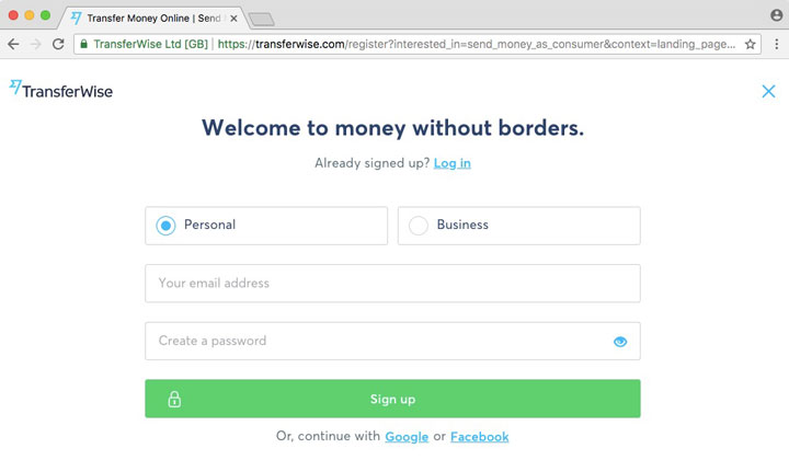 TransferWise Sign Up