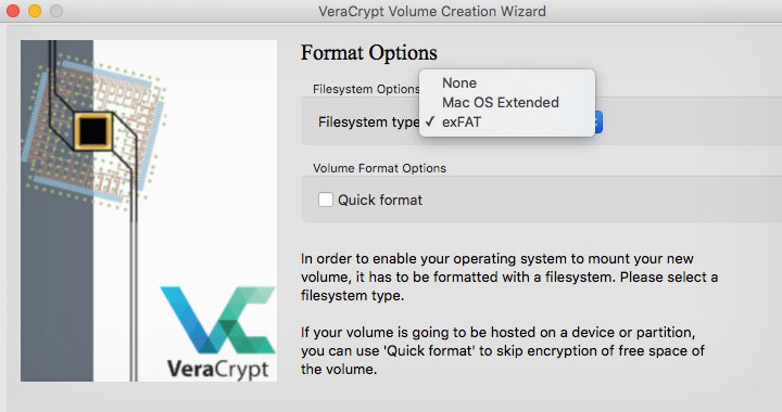 VeraCrypt Format Options Mac OS Extended exFat