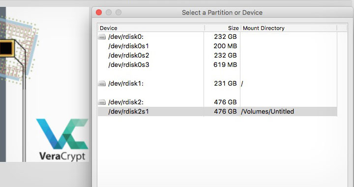 VeraCrypt Select Partition or Device
