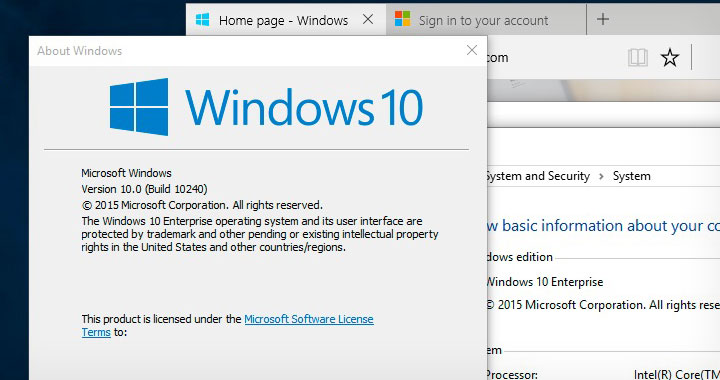 Winver Windows 10 Build 10240