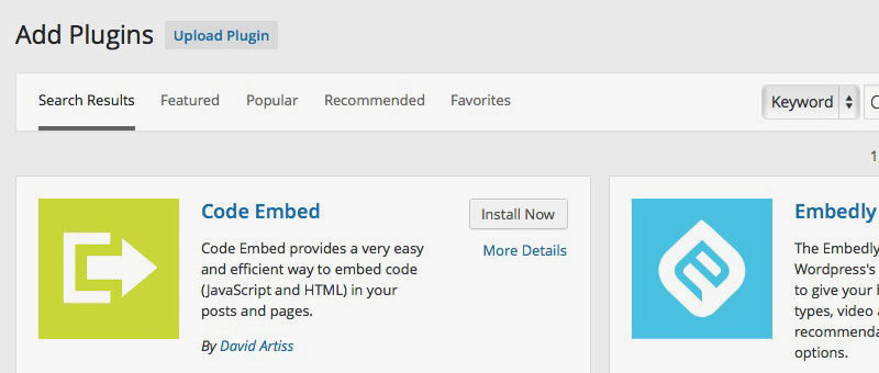 WordPress Code Embed Plugin Install