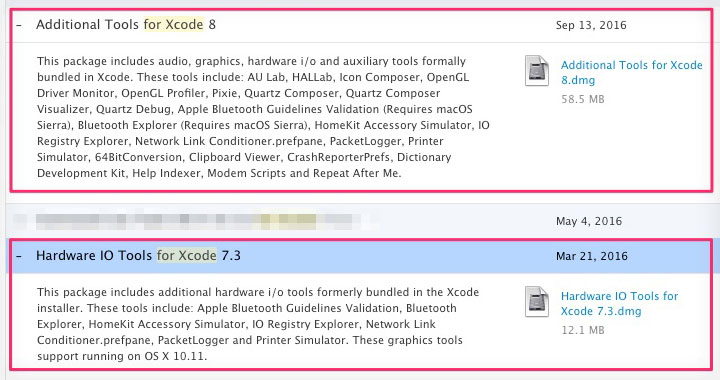 Xcode Additional Tools & Hardware IO Tools