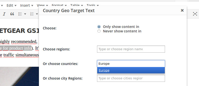 Country Geo Target Text Options