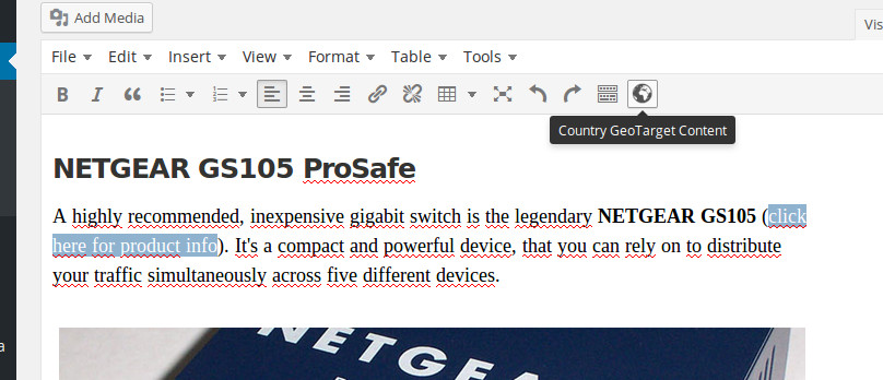 Country Geotarget Content WordPress Page Edit
