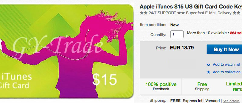 eBay iTunes Gift Card Shop