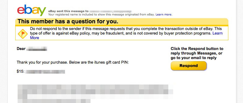 eBay iTunes Gift Care Purchase PIN