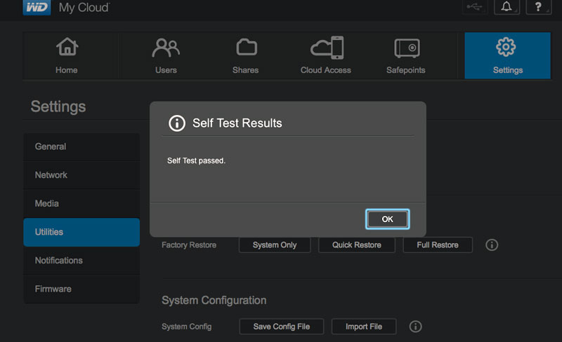 WD Quick View, System Diagnostics, Diagnostics Test, Full Test